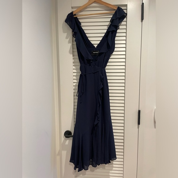 Reformation Navy Long Formal Wrap Dress, Size Small - Picture 1 of 12